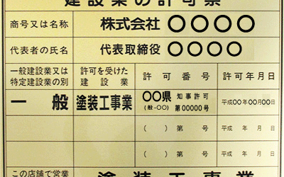 塗装業の建築業許可証