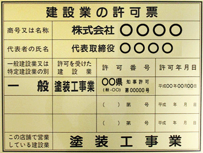 塗装業の建築業許可証
