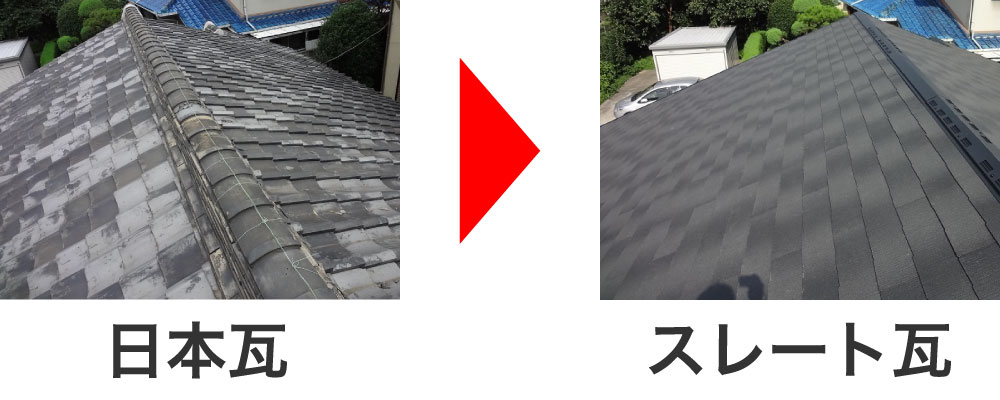日本瓦からスレートへ葺き替え
